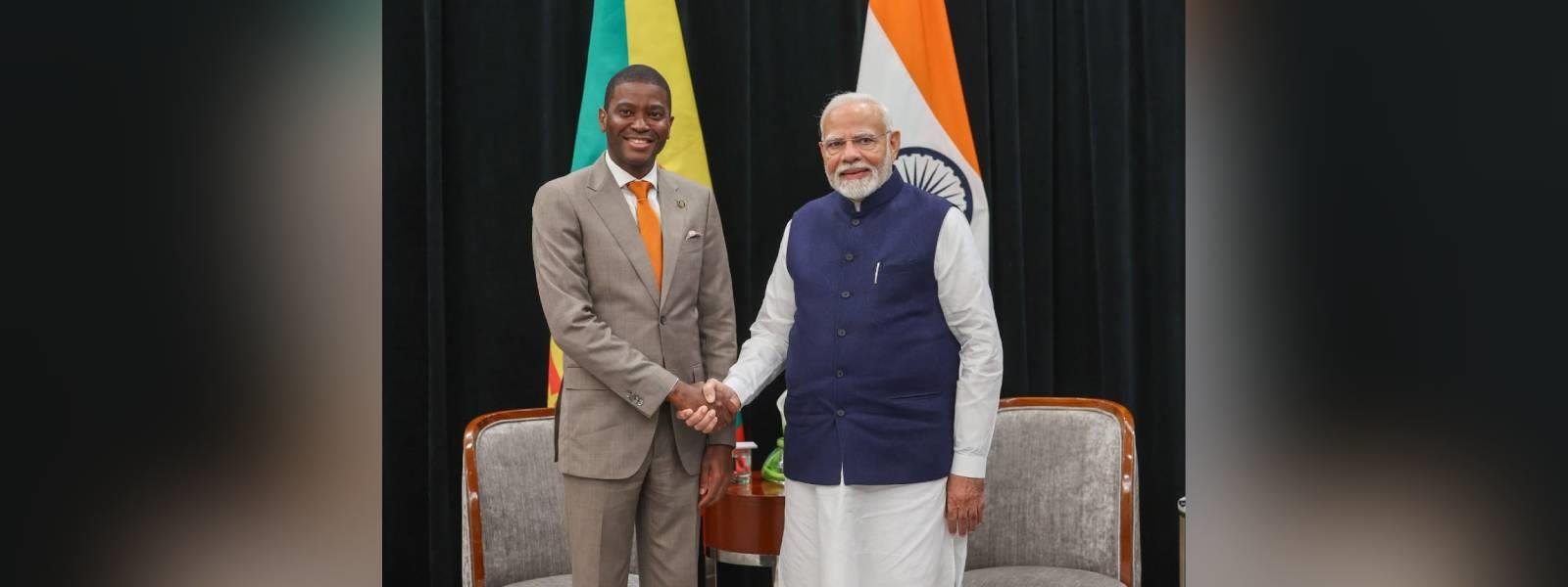 Prime Minister Shri Narendra Modi met Hon'ble Dickon Mitchell PM of Grenada during the India-CARICOM Summit  on the sidelines of the 2nd India-CARICOM Summit in Guyana on 20 November, 2024.    Discussions were held on development cooperation in a range of areas, including education, ICT, healthcare, food security, cricket, capacity building, sustainable development, among others.